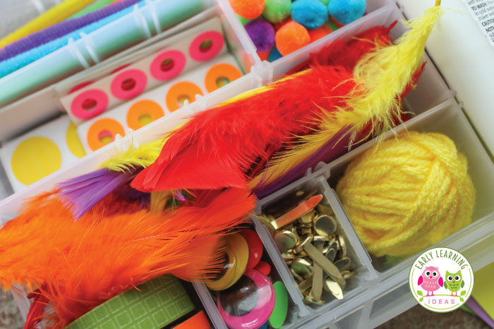 Add all sorts of fun supplies to art idea craft box.  
