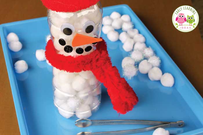 snowman fine motor activity - use white pom poms in the sensory bin