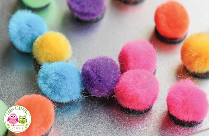 Add pom-poms with magnetic bottoms to this Flower Color Sorting Activity.