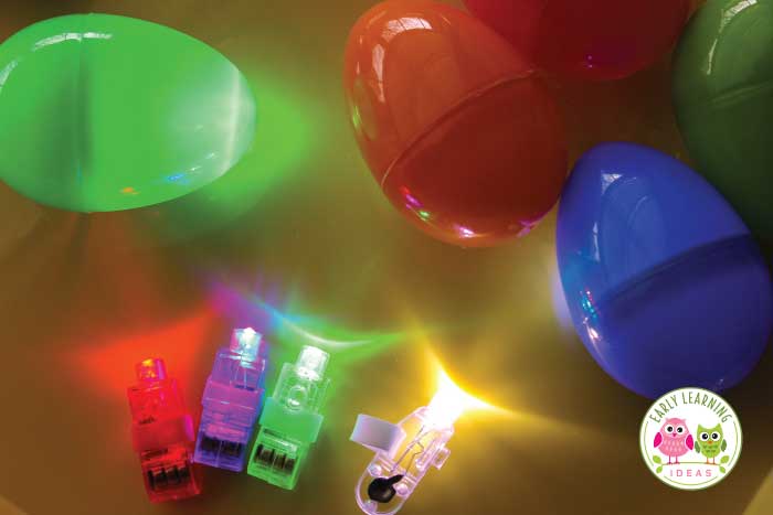 Experiment with light inside your plastic eggs for a fun learning activity for preschoolers.