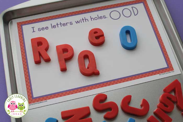 sorting mats for magnetic letters used on a cookie sheet for engaging letter recognition activities.