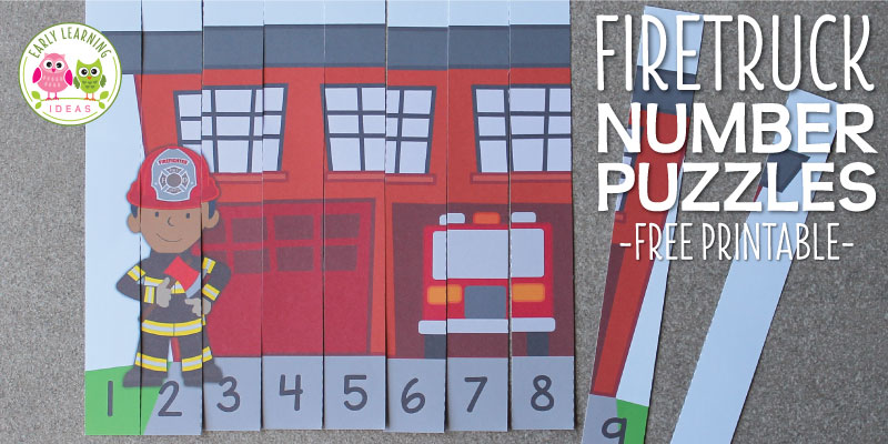 Use these free fire truck printables to fun way to teach number recognition and number order. Both fire truck number puzzles will be great addition to your community helpers theme, fire safety theme, or firefighters theme unit and lesson plans in preschool or pre-k. Teachers and children will love these fire trucks and firemen free printables. Make math learning fun for kids. #preschool #prek
