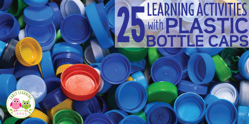 Plastic bottle caps are perfectly sized for little hands and can be used for so many things. Here are 25 ways to use plastic bottle caps for learning activities with kids. Perfect for preschool, pre-k, kindergarten, pre-kindergarten, prep, and SPED. Activities and ideas for math centers, literacy centers, reading centers, sensory bins, etc.