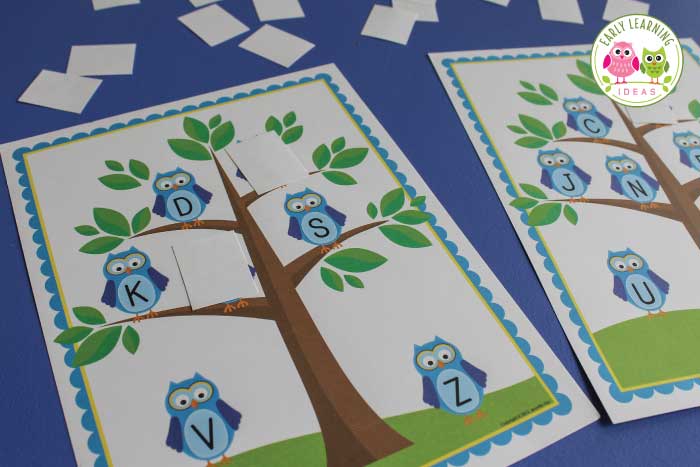 A matching letter game with your owl letter learning activity game.