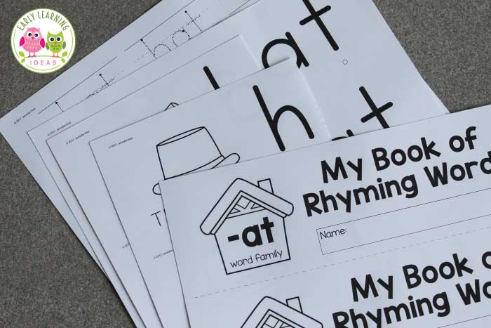 Put the rhymes in order when assembling your printable rhyming book.