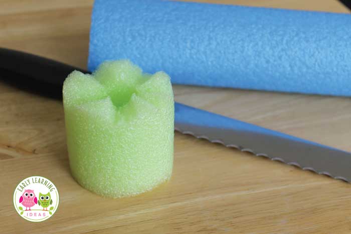 Cut designs into the end of your pool noodles for an easy craft ideas for kids.