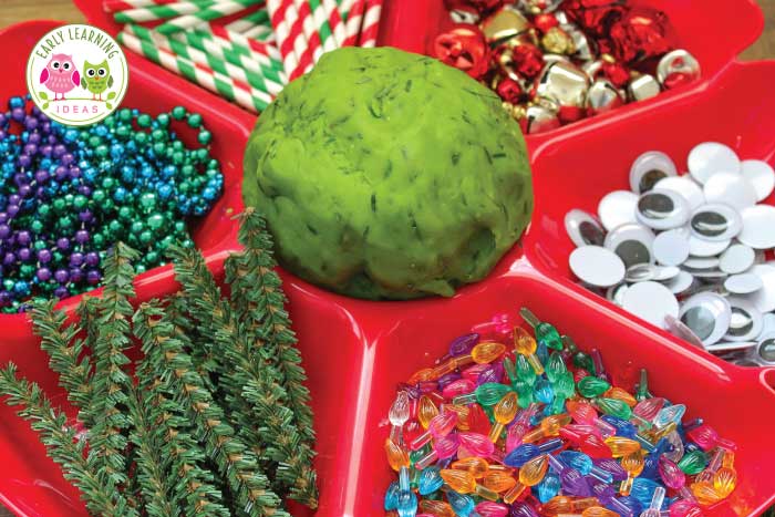 Christmas tree theme playdough tray.