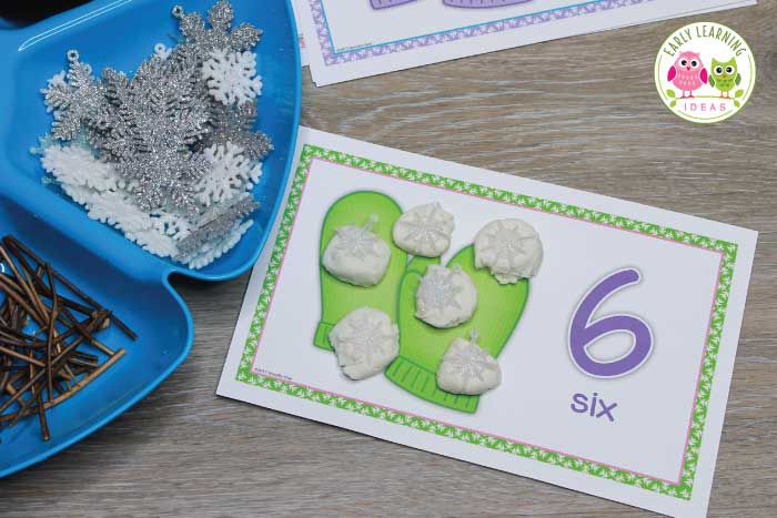 Use your winter themed playdough to teach number sense. 