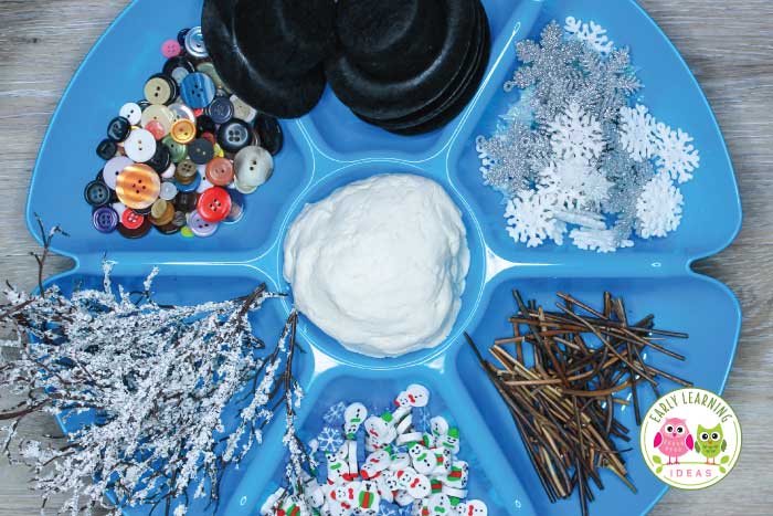 Create a winter playdough tray for your snowman theme.
