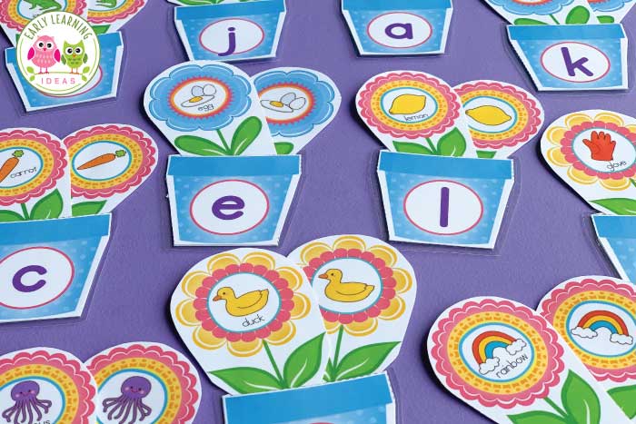Add magnets to the flower pots and use on a magnet board or on a cookie sheet for more fun with this literacy activity.