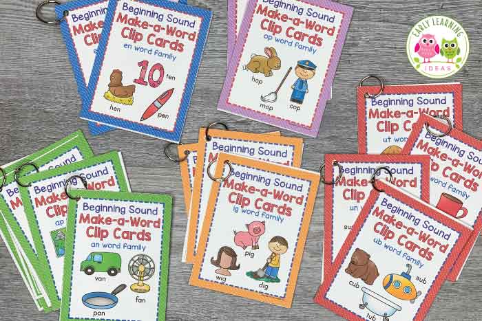 Use these CVC Beginning Sound Clip cards to help your kids hear and see the beginning sounds in words. They will love this hands-on early literacy activity...perfect for teaching early literacy concepts in your preschool, pre-k, or kindergarten classroom. 17 word families are included. Looking for ideas for teaching rhyming, letter sounds, phonemic awareness, and phonological awareness? These activities are perfect for your literacy centers as independent and small group activities. 