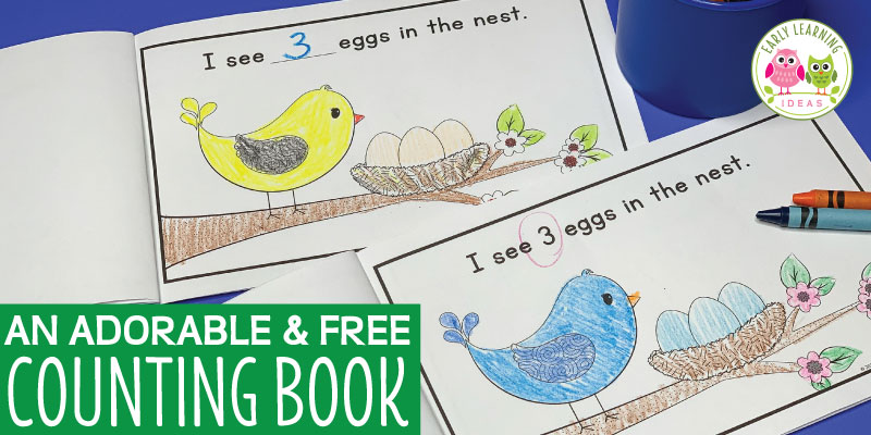 Your kids will love this adorable bird-themed free counting book. The emergent reader contains predictable text, counting from 0-5, and even a surprise ending that will delight your kids. Two versions are included. Kids can read the 0-5 number book or they can print the numeral or number word on the pages. Perfect for your spring theme, bird theme, forest animal theme unit or lesson plans in your preschool, pre-k or kindergarten classroom. Download your freebie today. #preschool