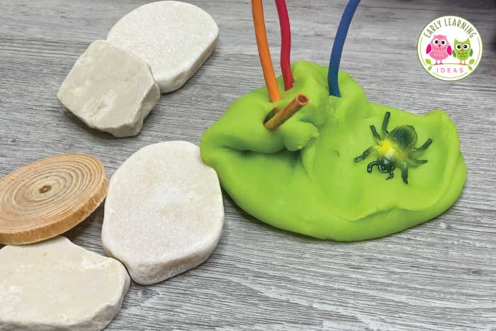 Kids will get so creative with their bug themed playdough tray.