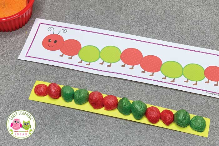 fine motor math patterning activity caterpillar craft with craft noodles