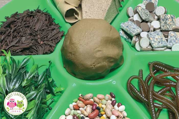 Plants and garden theme playdough tray.