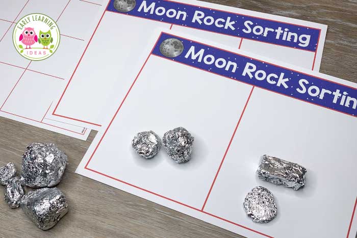 Moon sorting rocks:  Space dramatic play area.