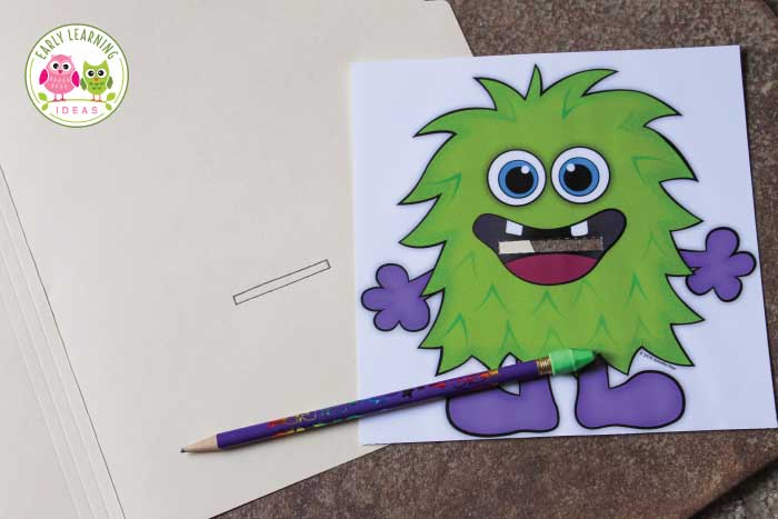Attach the monster to a file folder for this monster activity for preschool. 