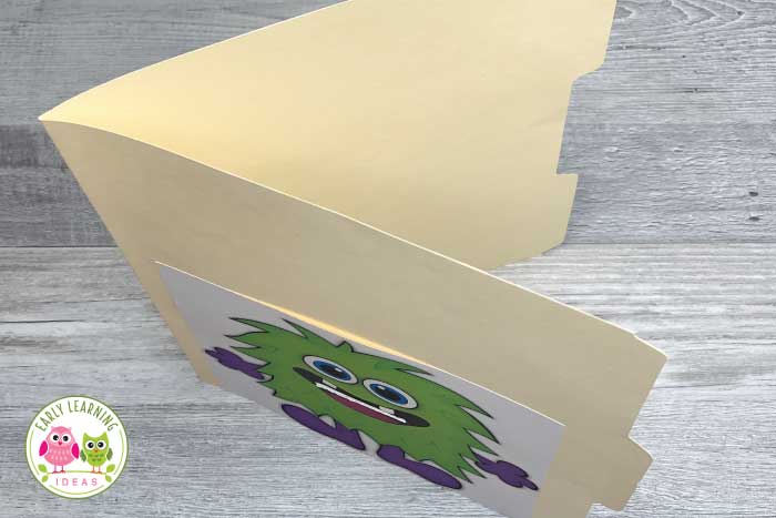 Stand up the folder to feed the monster with the fun monster activity for preschool.  