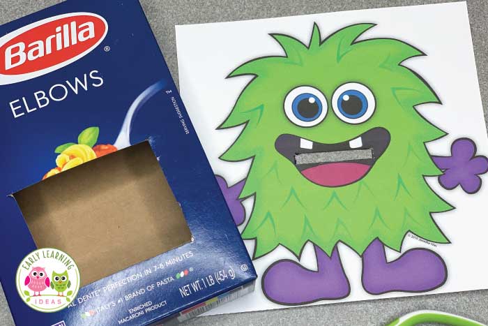 Use a box to help your monster stand up for this activity for preschool.