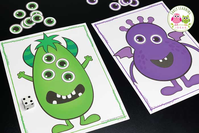 Monster math dice counting game for kids