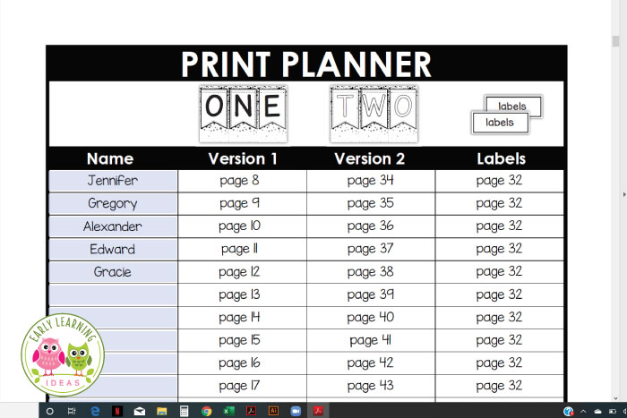 Print your planner for your printable name puzzles. 