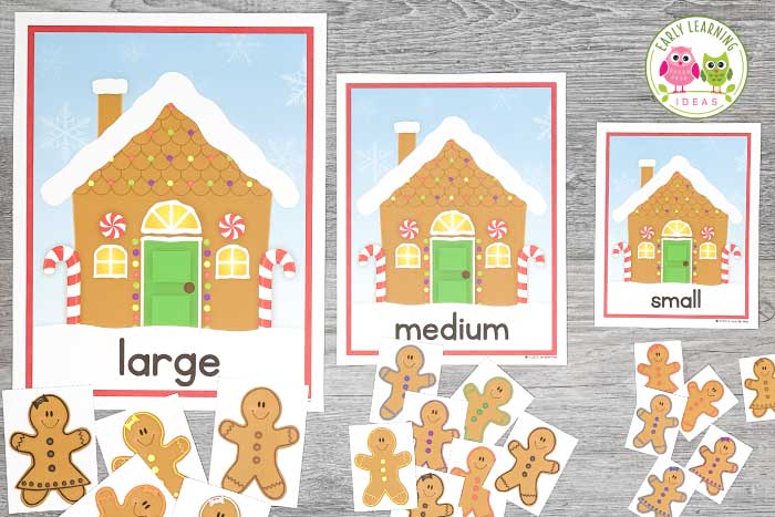 Sort your color and sizes on these adorable mats for your hands-on gingerbread math activities. 