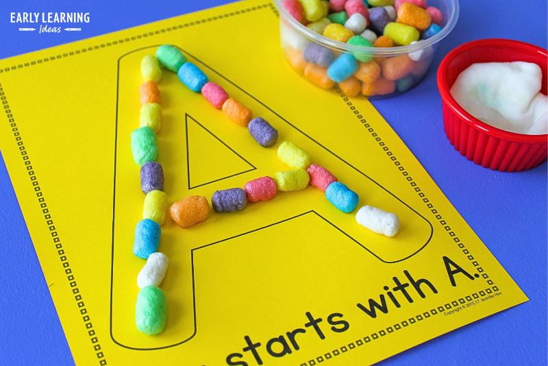Letter a activity shown with craft noodles