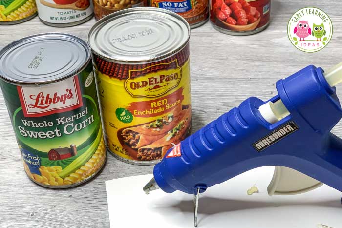 Tip:  Hot glue the lid back on after cleaning out your cans for your Grocery Store Dramatic Play Area.