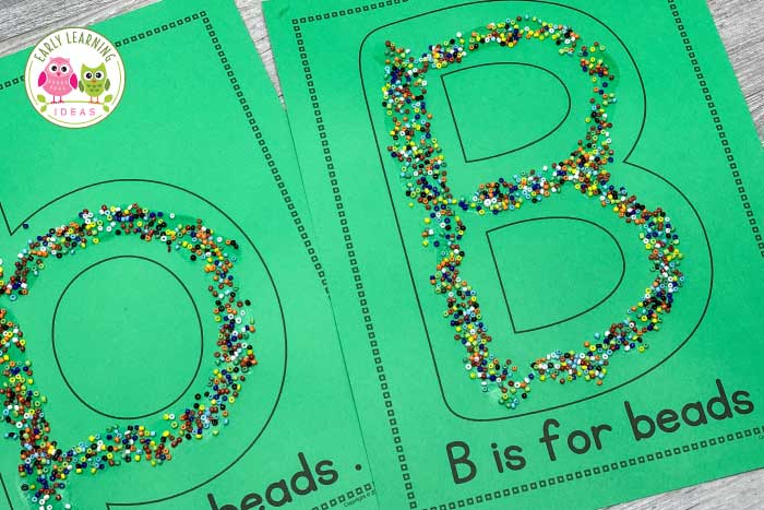 letter activities for the letter b.  Alphabet collage sheets with beads.
