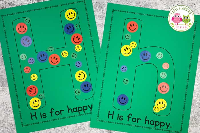 letter h activities with printable collage sheets and smiley face stickers.