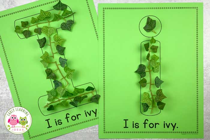 letter I activities for preschoolers.  Use silk ivy on a printable letter I sheet.