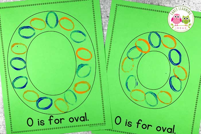 Letter o alphabet activity for preschoolers with a letter printable and an oval print.