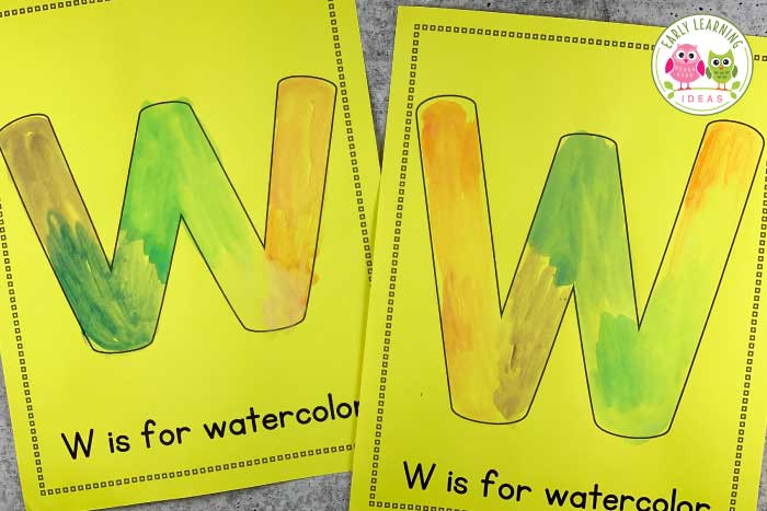 alphabet activities for preschoolers for the letter W.  Use these letter printables and paint them with watercolor.