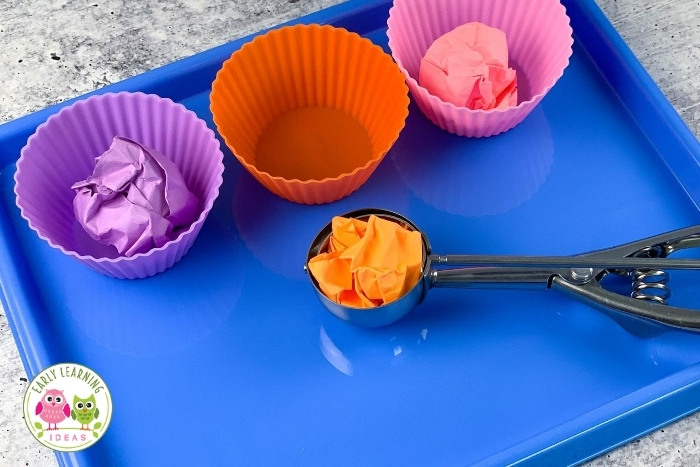 Using scoops, spatulas and spoons for fine motor activity ideas.