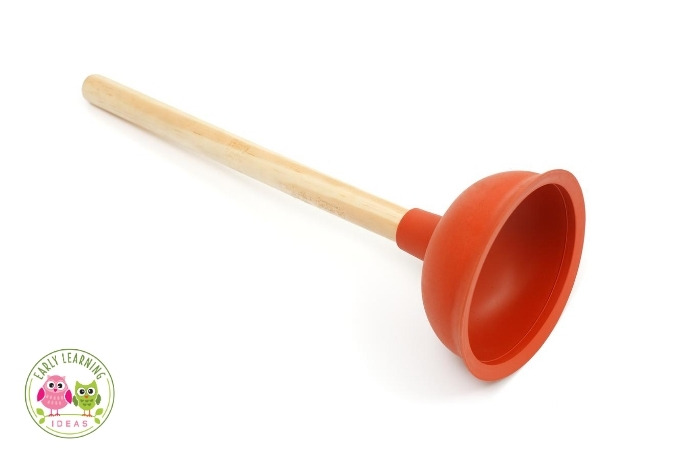 A plunger bought at the Dollar Store for fine motor activities. 