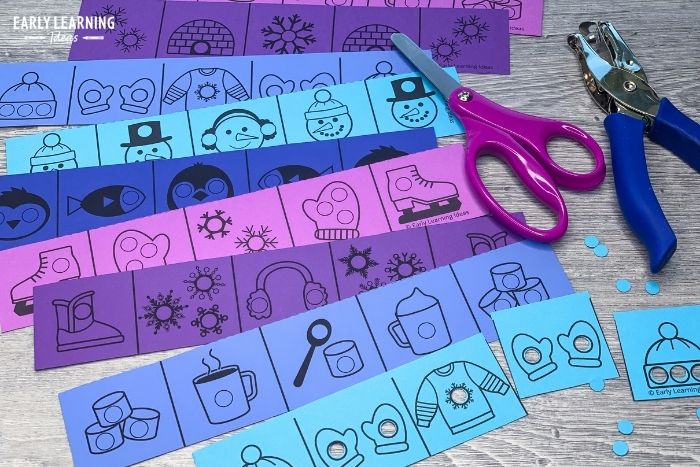 winter fine motor hole punch and cutting activity