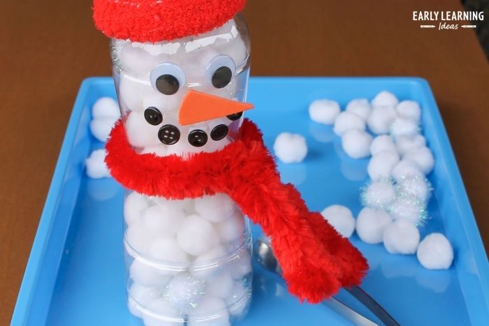 snowman bottle fine motor activity for preschoolers