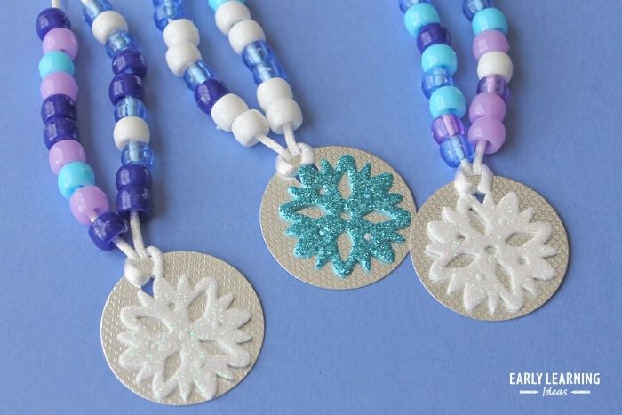 snowflake craft - beaded necklace fine motor activity