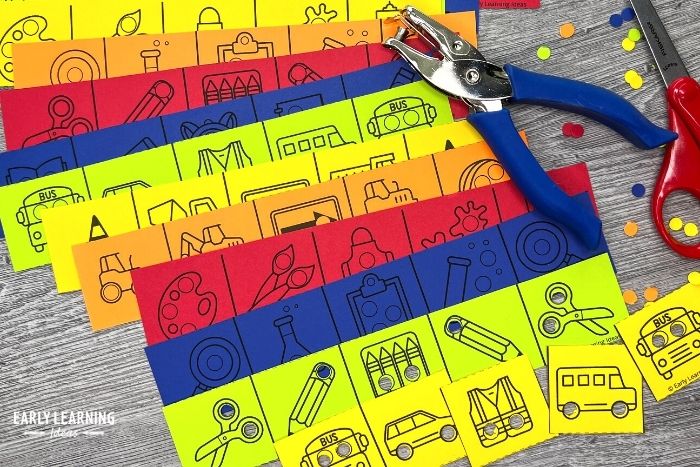 back to school hole punch and cut activity strips for kids