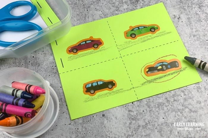 car sticker and cutting activity for kids
