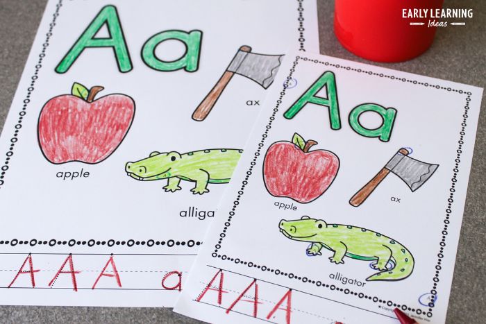 alphabet activity coloring pages - An alphabet tracing worksheet for preschool and kindergarten.  The letter a sheet includes a large uppercase and lowercase letter, a picture of an apple, ax, and alligator, and some letter tracing opportunities.