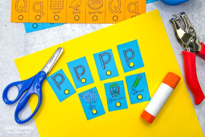 hole punch letter activity and cut and paste activity