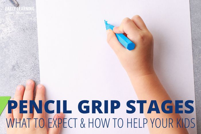 pencil grip stages - child holding a crayon  and blank paper