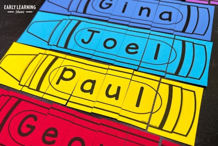 use editable crayon name puzzles for name practice activities with your preschoolers