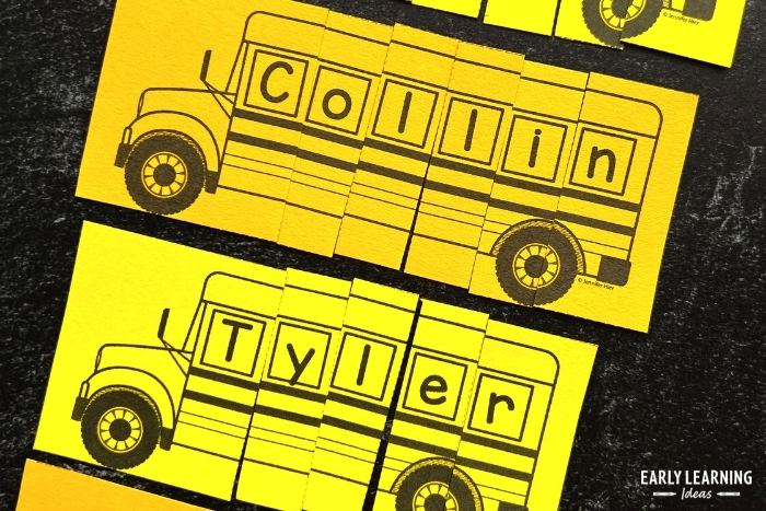 yellow personalized school bus name puzzles for preschool name recognition activities