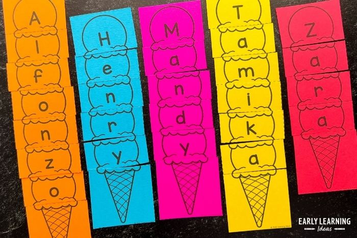 printable ice cream name activity puzzles printed on brightly colored paper