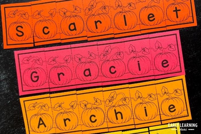 pumpkin name puzzle for a fall name craft activity