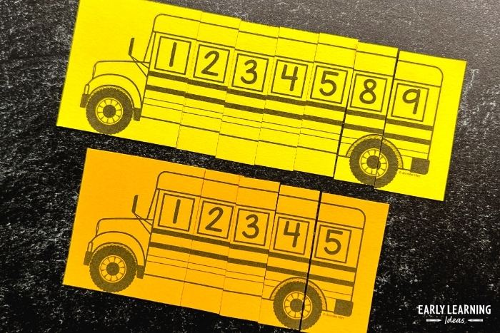 Add number to the school bus puzzles to make a number activity