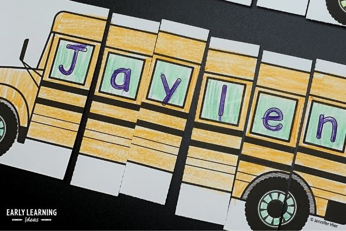 letter formation activities with printable school bus name puzzles