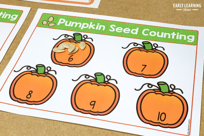 fall fine motor sorting with pumpkin seeds